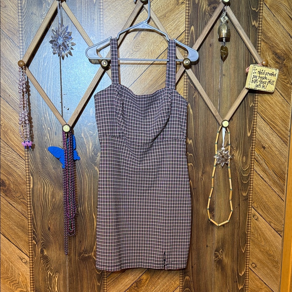 Hollister Brown Plaid Mini Dress with Square Neck